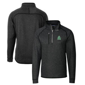 Men's Cutter & Buck Heather Charcoal Marshall Thundering Herd Mainsail Sweater-Knit Big & Tall Half-Zip Pullover Jacket