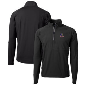 Men's Cutter & Buck Black Delaware Fightin' Blue Hens Adapt Eco Knit Hybrid Recycled Quarter-Zip Pullover Top