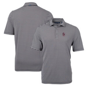 Men's Cutter & Buck Black Southern Illinois Salukis Throwback Logo Virtue Eco Pique Stripe Recycled Polo