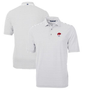 Men's Cutter & Buck Gray Buffalo Bills Throwback Logo Virtue Eco Pique Stripe Recycled Big & Tall Polo