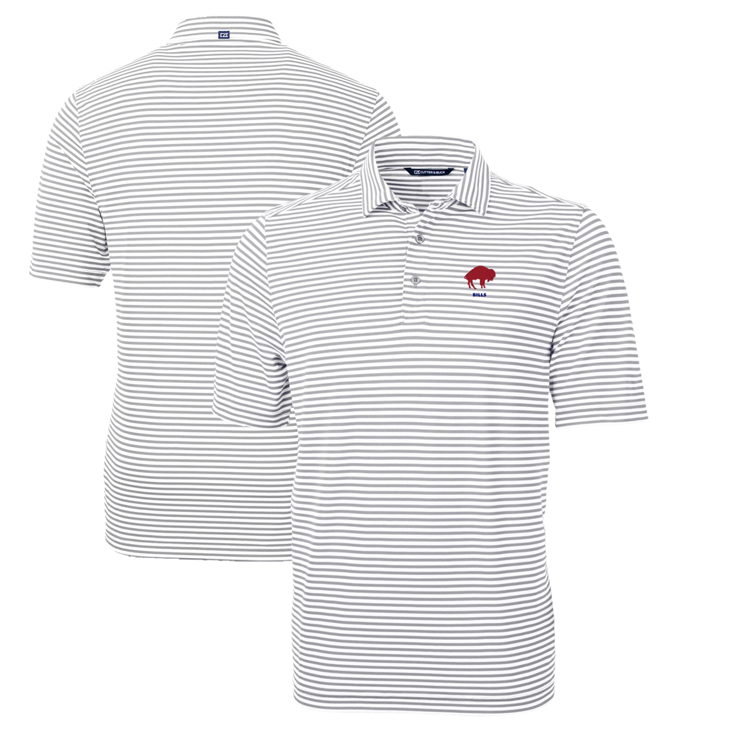 Men's Cutter & Buck Gray Buffalo Bills Throwback Logo Virtue Eco Pique Stripe Recycled Big & Tall Polo