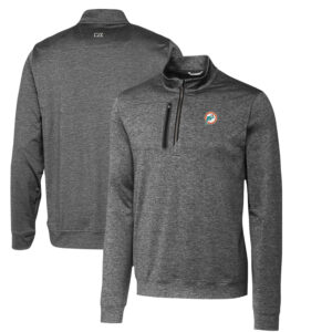Men's Cutter & Buck Steel Miami Dolphins Stealth Heathered Throwback Logo Quarter-Zip Pullover Top
