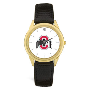 Gold Ohio State Buckeyes Team Logo Leather Wristwatch