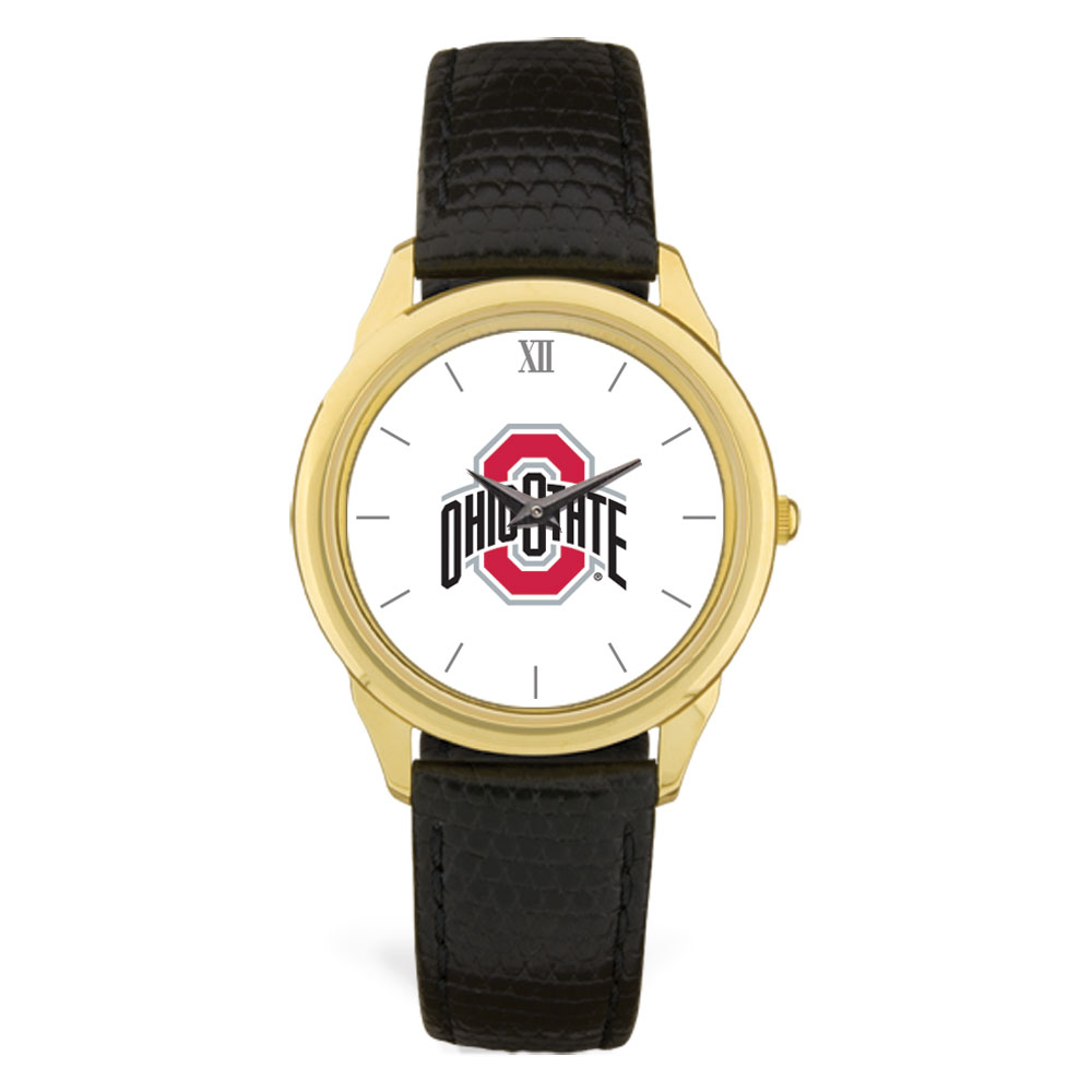 Gold Ohio State Buckeyes Team Logo Leather Wristwatch