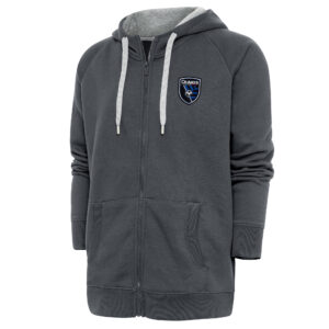Men's Antigua Charcoal San Jose Earthquakes Logo Victory Full-Zip Hoodie