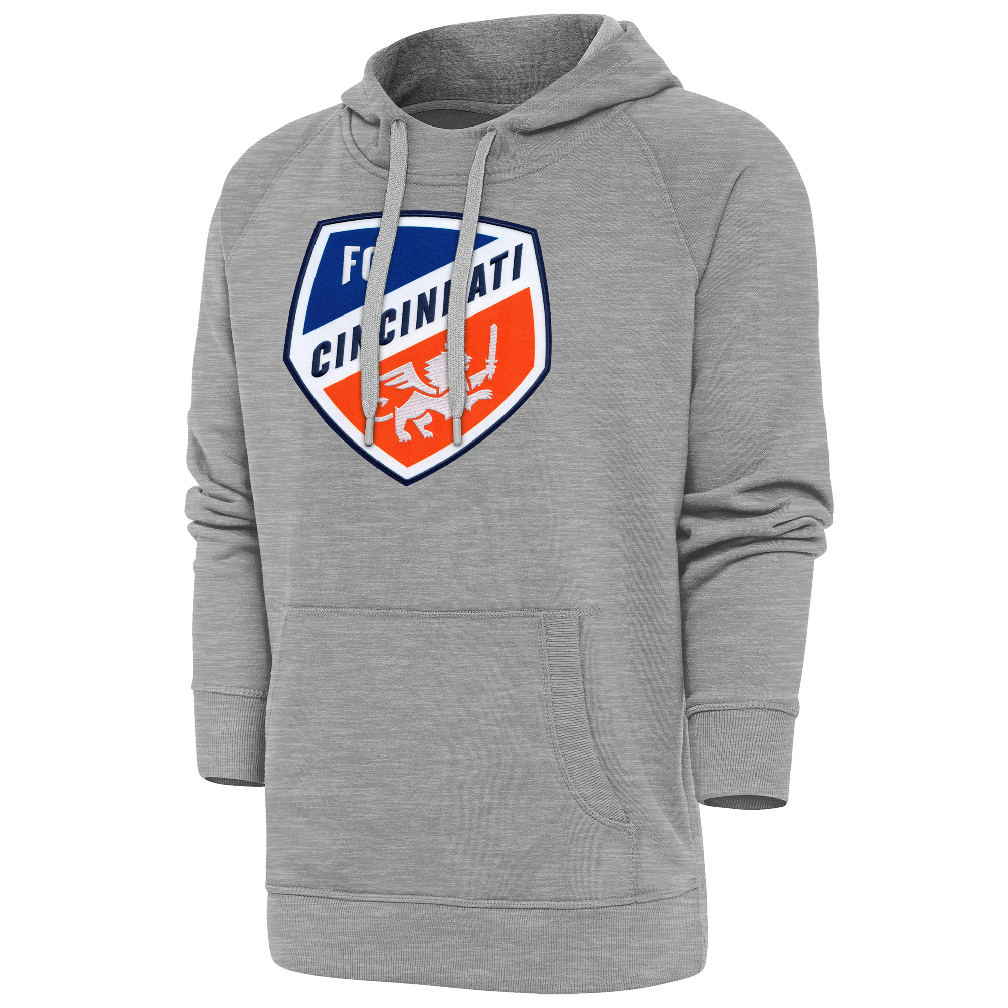 Men's Antigua Heather Gray FC Cincinnati Victory Pullover Hoodie