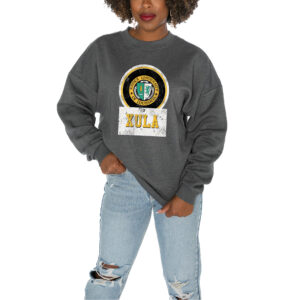 Women's Gameday Couture Charcoal XULA Gold Drop Shoulder Fleece Drop Pullover Sweatshirt