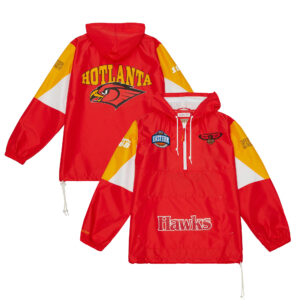 Men's Mitchell & Ness Red Atlanta Hawks Team Origins Anorak Quarter-Zip Pullover Hoodie