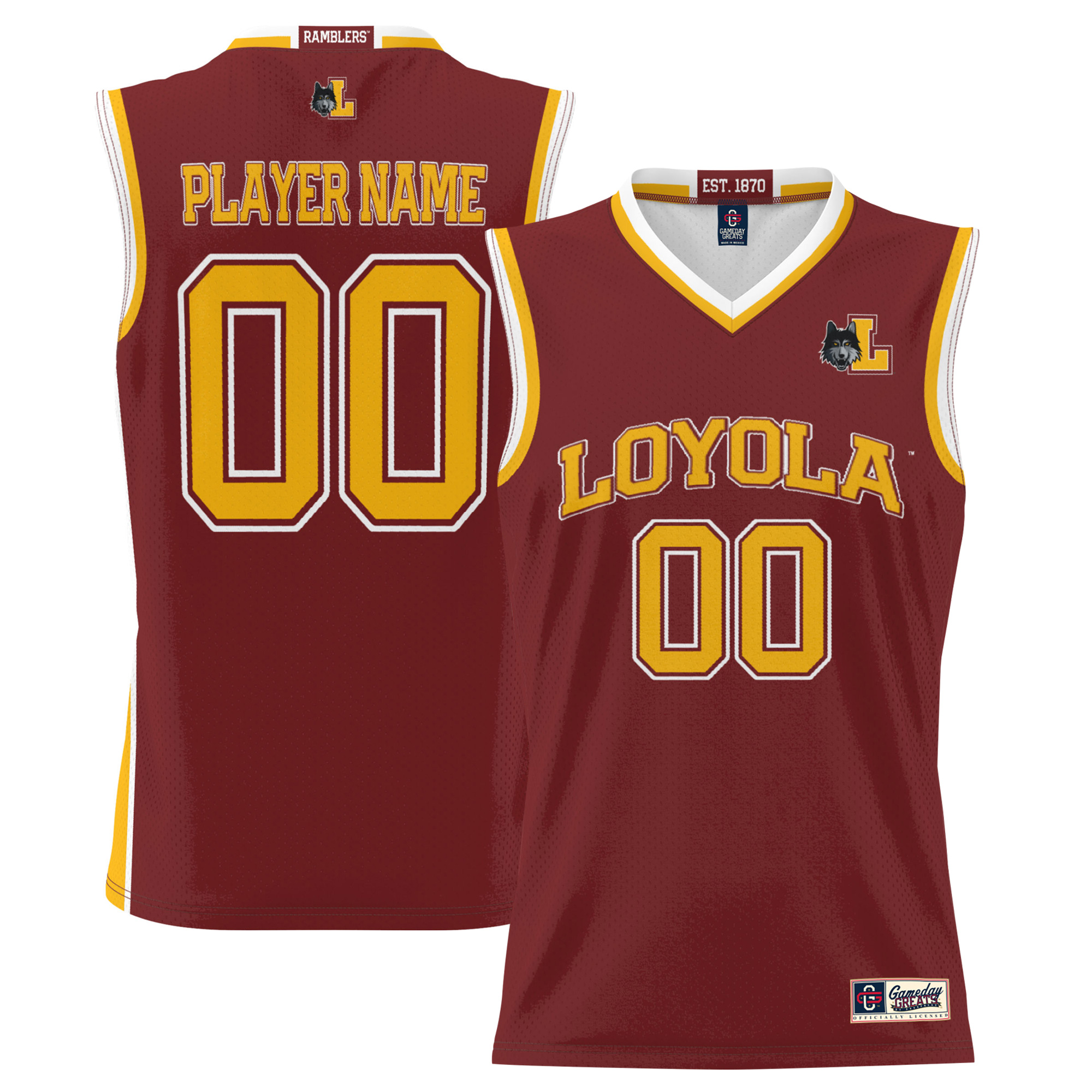 Youth Game Day Greats Maroon Loyola Chicago Ramblers NIL Pick-A-Player Lightweight Basketball Jersey