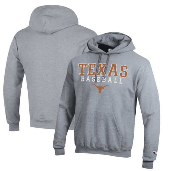 Men's Champion Gray Texas Longhorns Stack Logo Baseball Powerblend Pullover Hoodie - Image 5