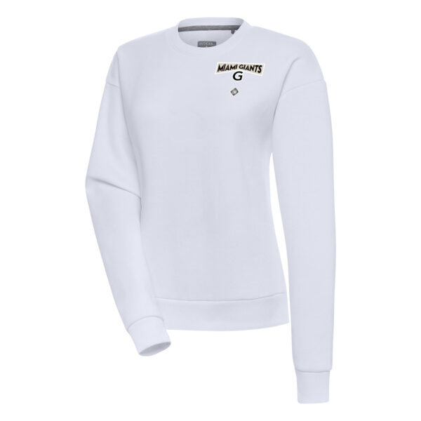 Women's Antigua White Miami Giants Victory Crewneck Pullover Sweatshirt