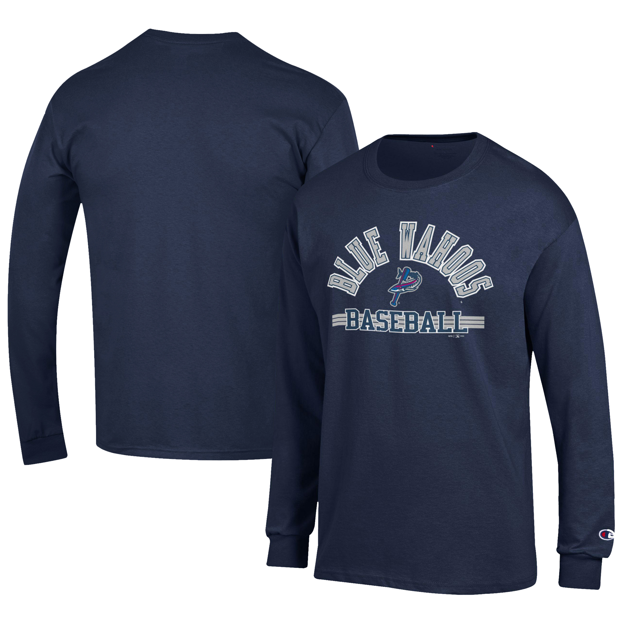 Men's Champion Navy Pensacola Blue Wahoos Jersey Long Sleeve T-Shirt