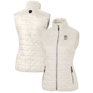 Women's Cutter & Buck Cream Detroit Tigers Americana Logo Rainier PrimaLoft Womens Eco Insulated Full-Zip Puffer Vest