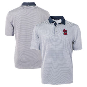 Men's Cutter & Buck Navy/White St. Louis Cardinals Virtue Eco Pique Micro Stripe Recycled Big & Tall Polo
