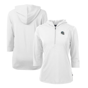 Women's Cutter & Buck  White Carolina Panthers Helmet Logo DryTec Virtue Eco Pique Recycled Half-Zip Pullover Hoodie