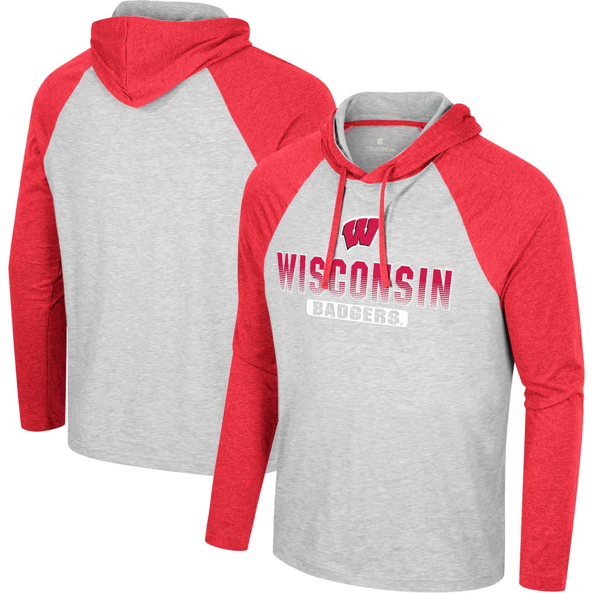 Men's Colosseum Heather Gray Wisconsin Badgers Hasta La Vista Raglan Hoodie Long Sleeve T-Shirt - Image 7