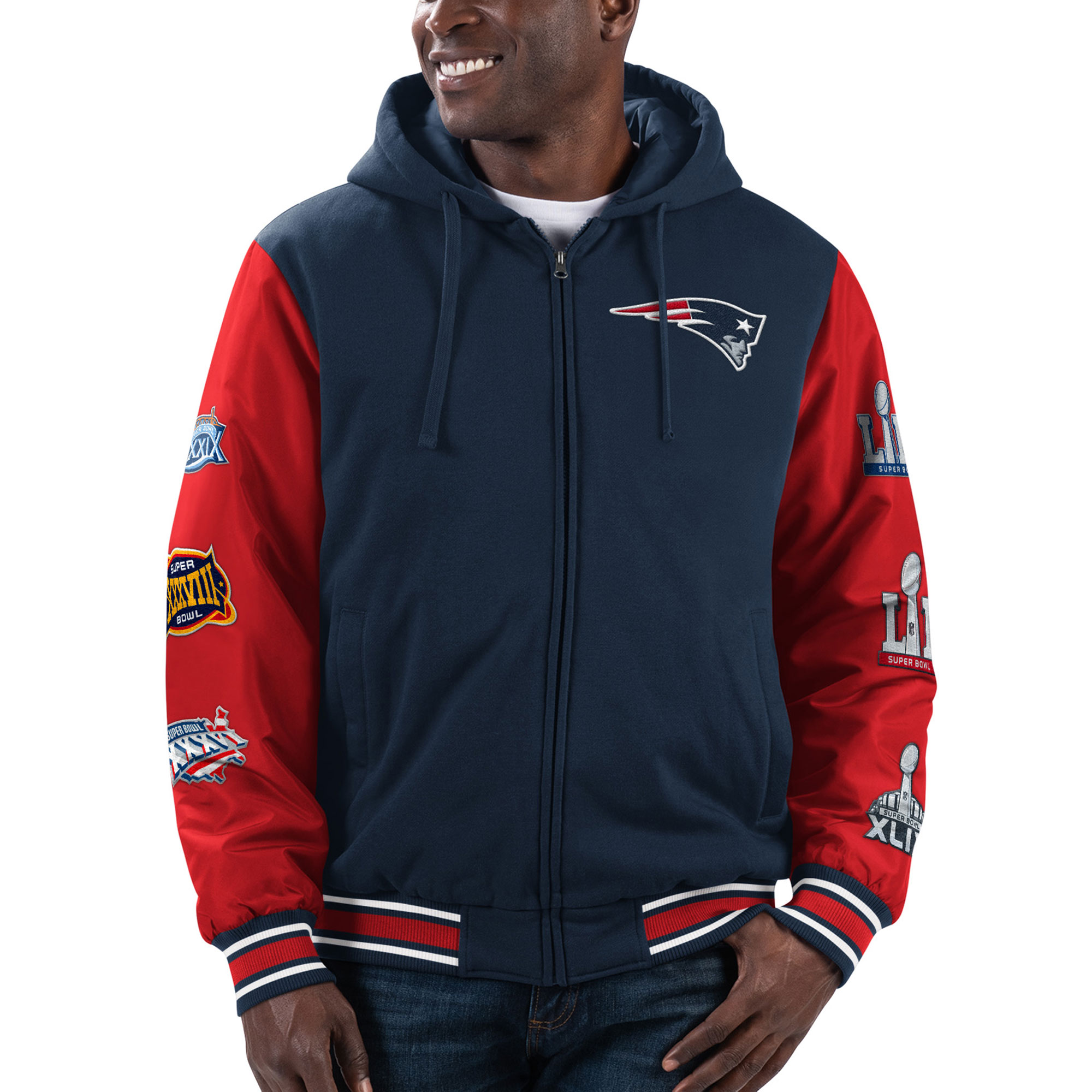 Men's G-III Sports by Carl Banks Navy/Red New England Patriots Player Option Full-Zip Hoodie - Image 4
