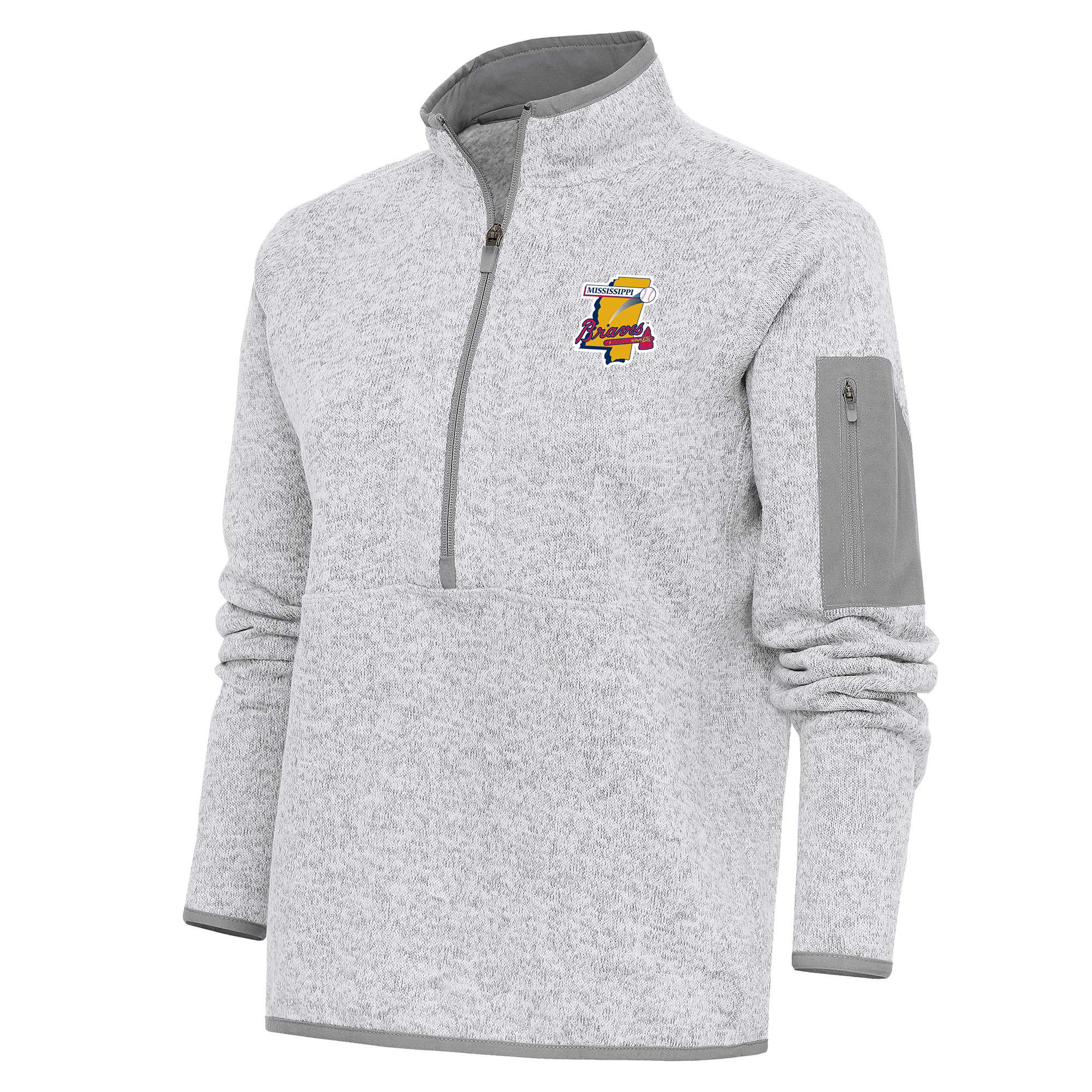 Women's Antigua Heather Gray Mississippi Braves Fortune Half-Zip Pullover Jacket