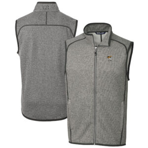 Men's Cutter & Buck  Heather Gray Missouri Tigers Alumni Logo Mainsail Sweater Knit Fleece Full-Zip Vest