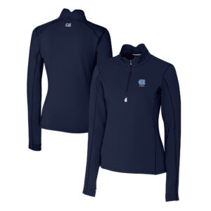 Women's Cutter & Buck  Navy North Carolina Tar Heels Alumni Traverse Stretch Quarter-Zip Top