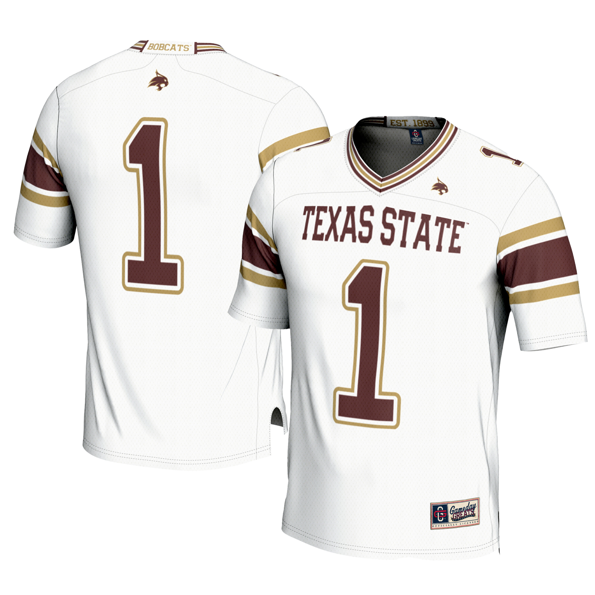 Men's GameDay Greats #1 White Texas State Bobcats Football Jersey