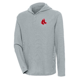 Men's Antigua  Gray Boston Red Sox Strong Hold Long Sleeve Henley Hoodie T-Shirt