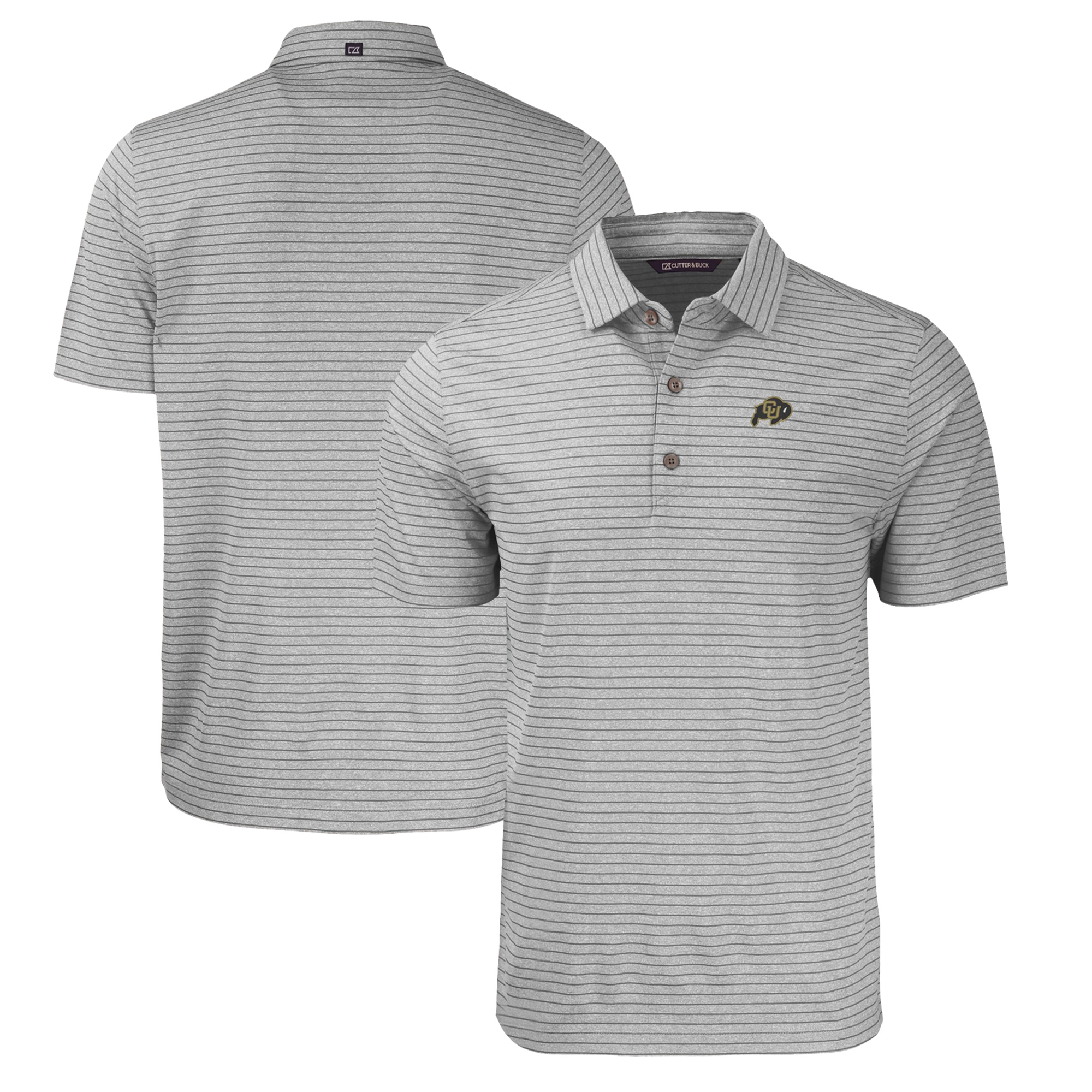 Men's Cutter & Buck Heather Gray Colorado Buffaloes Big & Tall Forge Eco Stripe Stretch Recycled Polo - Image 5