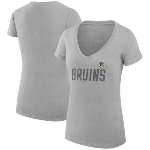 Women's G-III 4Her by Carl Banks Heather Gray Boston Bruins Dot Print Team V-Neck Fitted T-Shirt