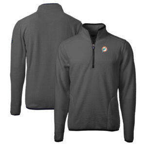 Men's Cutter & Buck  Gray/Black Miami Dolphins Throwback Cascade Eco Sherpa Fleece Quarter-Zip Pullover Jacket