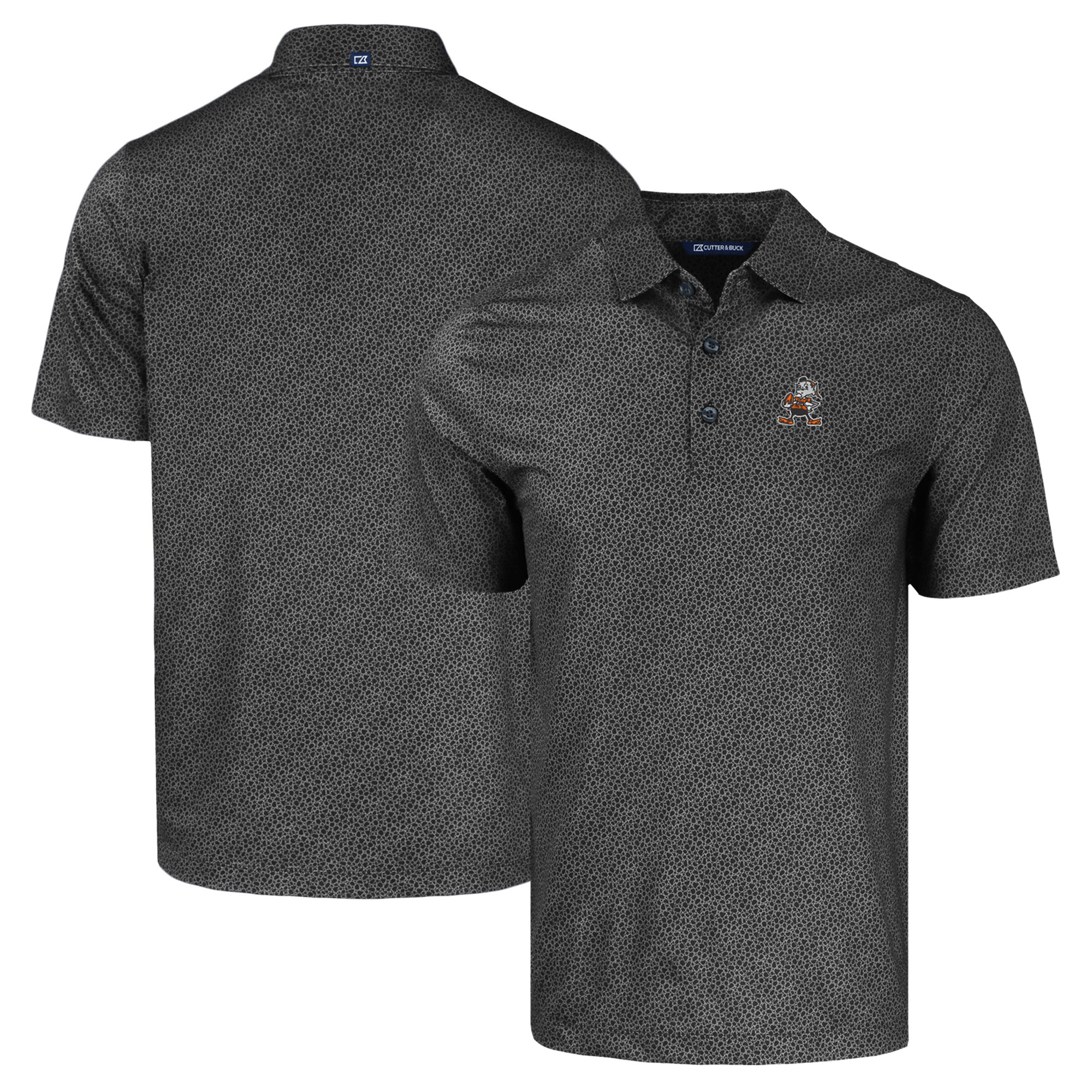 Men's Cutter & Buck Black Cleveland Browns Throwback Pike Eco Pebble Print Stretch Recycled Polo