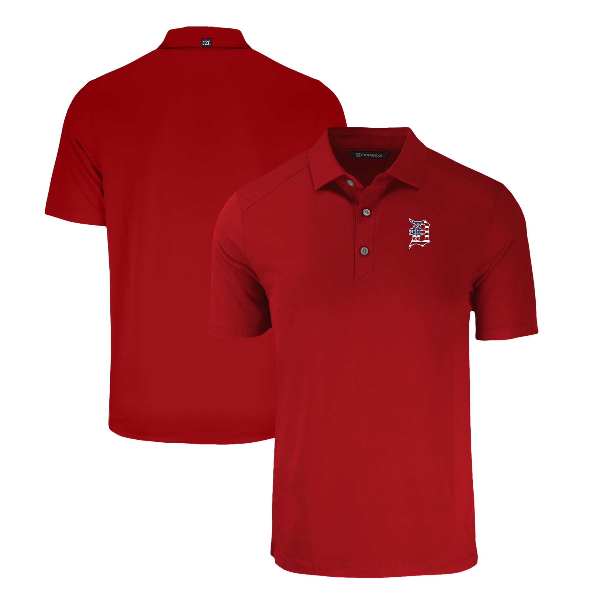 Men's Cutter & Buck Red Detroit Tigers Stars & Stripes Forge Eco Stretch Recycled Polo