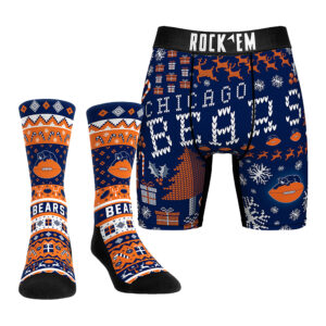 Men's Rock Em Socks Chicago Bears Retro Throwback Holiday Tacky Sweater Underwear and Crew Socks Combo Pack