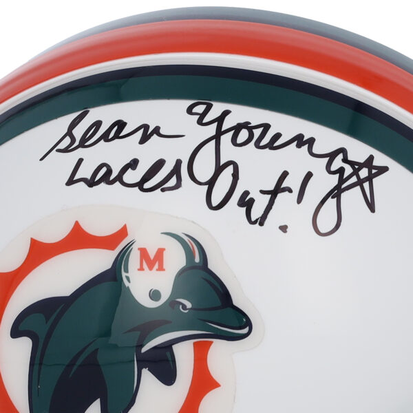 Sean Young Ace Ventura Autographed Riddell Throwback 1997-2012 Mini Helmet with "Laces Out!" Inscription - Image 5