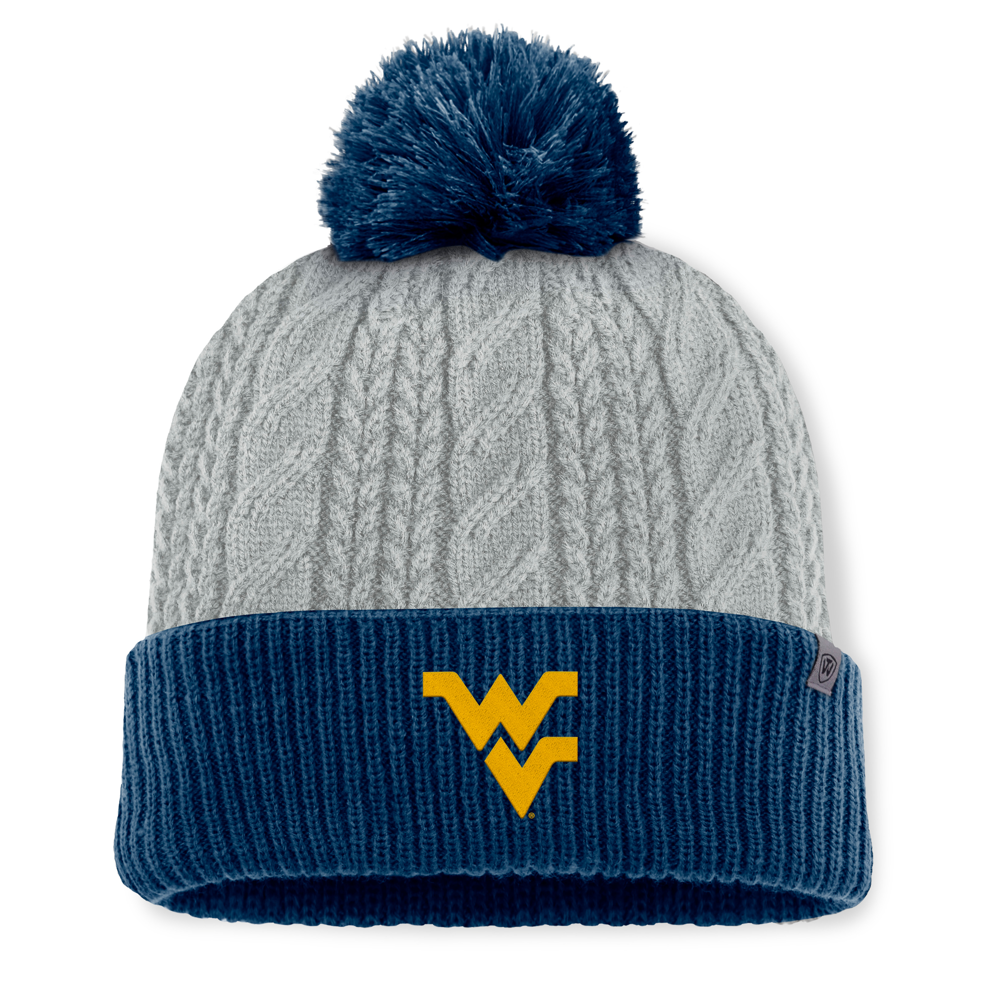 Women's Top of the World Gray/Navy West Virginia Mountaineers Becca Cuffed Knit Hat with Pom - Image 3