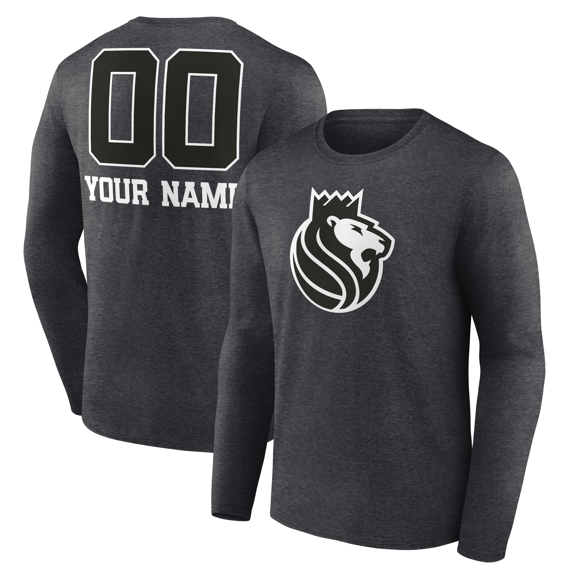 Men's Charcoal Sacramento Kings Personalized Name & Number Monochrome Long Sleeve T-Shirt