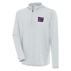 Men's Antigua  Heather Gray New York Giants Tidy Quarter-Zip Pullover Hoodie