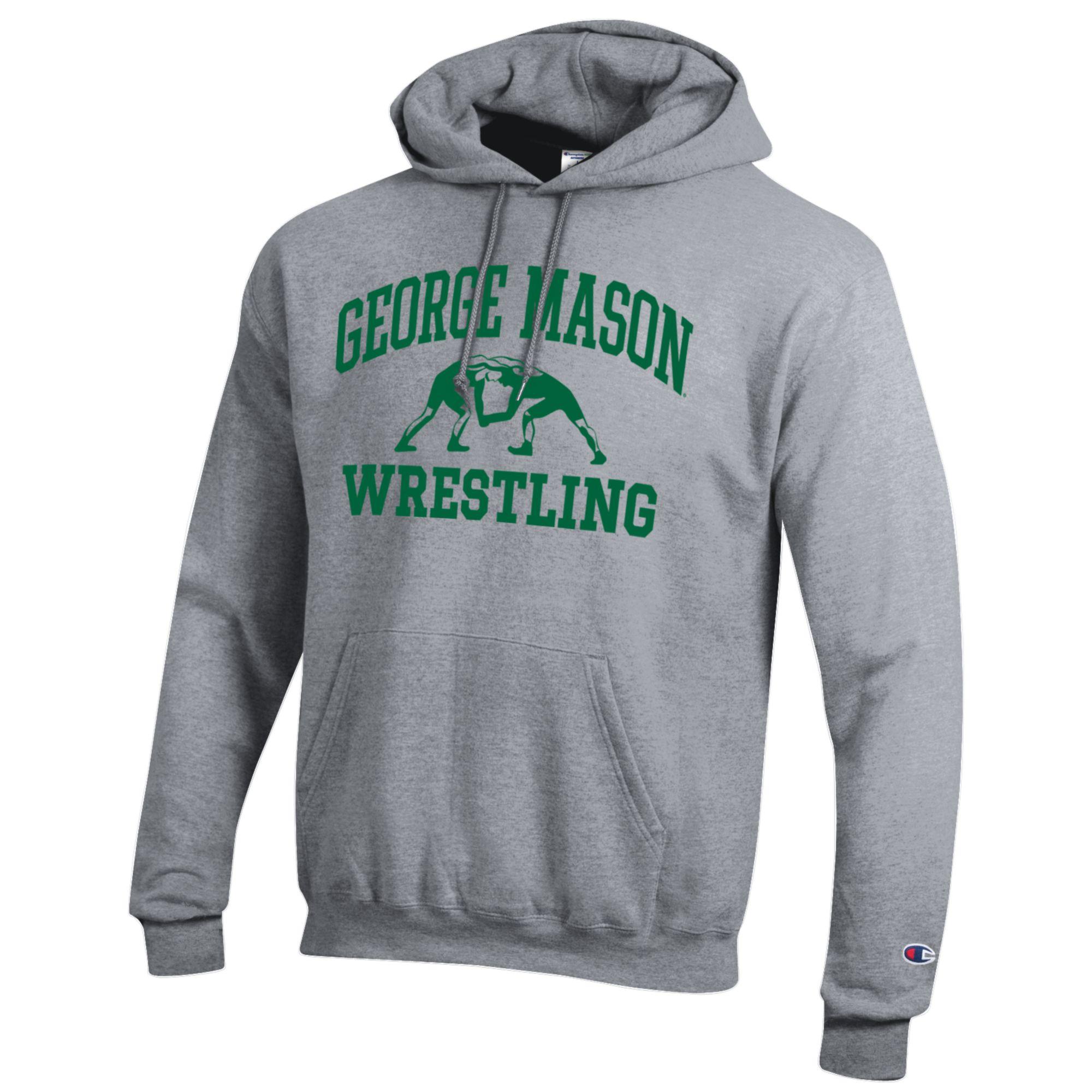 Men's Champion Heather Gray George Mason Patriots Wrestling Icon Powerblend Pullover Hoodie - Image 6
