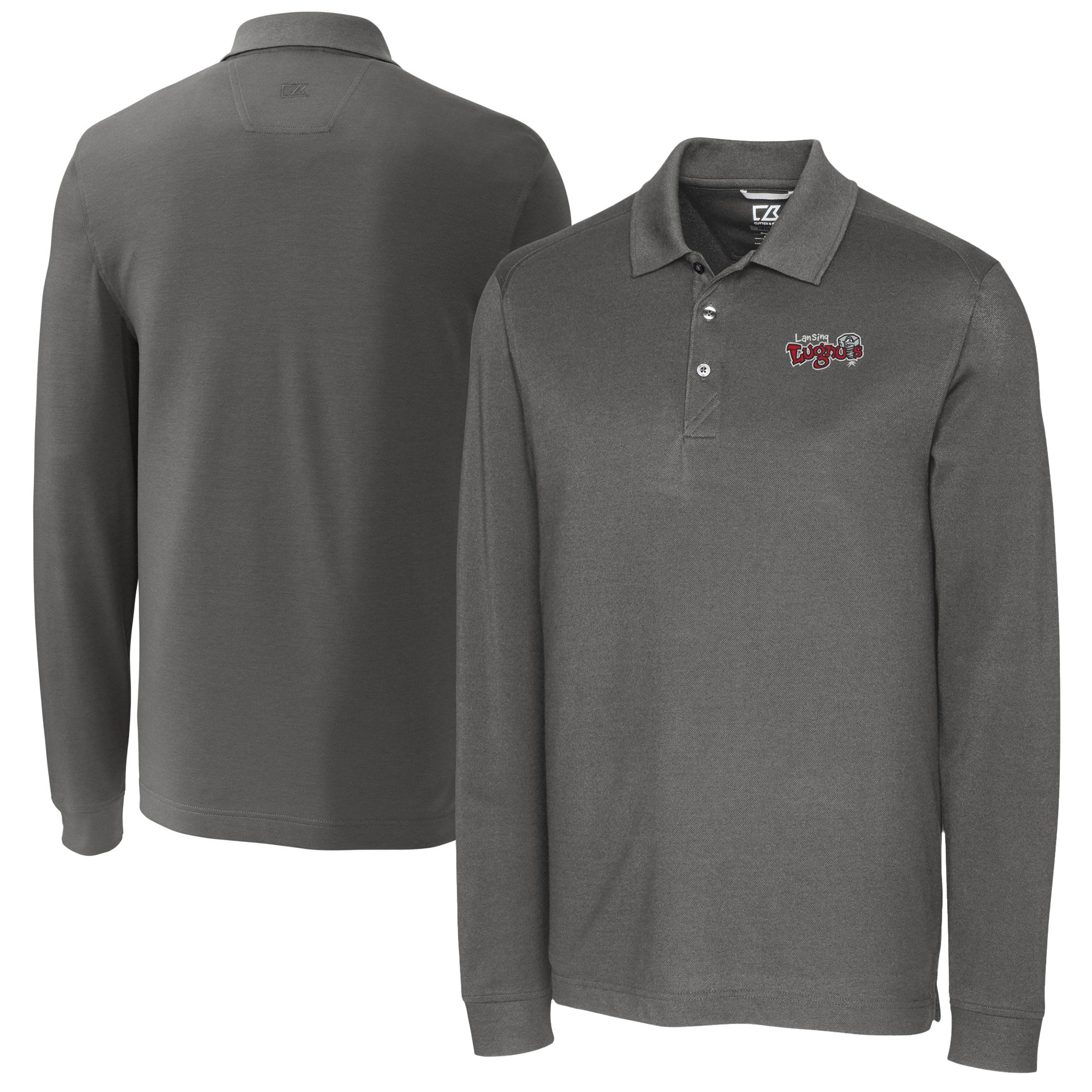 Men's Cutter & Buck Gray Lansing Lugnuts Advantage Tri-Blend Pique Big & Tall Long Sleeve Polo
