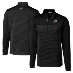 Men's Cutter & Buck  Black Akron RubberDucks Big & Tall Traverse Stripe Stretch Quarter-Zip Top