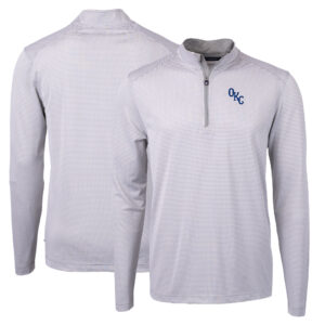 Men's Cutter & Buck Gray Oklahoma City Baseball Club Big & Tall Virtue Eco Pique Micro Stripe Recycled Quarter-Zip Pullover