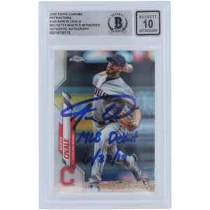 Aaron Civale Cleveland Guardians Autographed 2020 Topps Chrome Refractor #143 Beckett Fanatics Witnessed Authenticated Rookie Card with "MLB Debut 6/22/19" Inscription