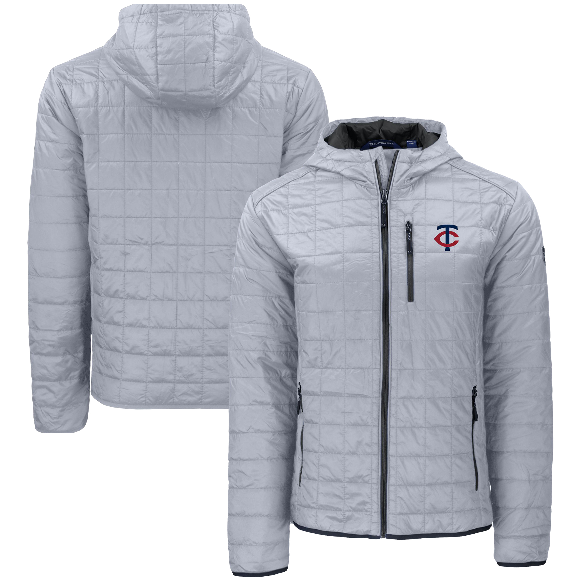 Men's Cutter & Buck Gray Minnesota Twins Rainier Primaloft Eco Full-Zip Hooded Jacket - Image 5