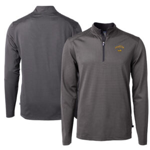 Men's Cutter & Buck Black/Gray Seattle Mariners City Connect Virtue Eco Pique Micro Stripe Recycled Quarter-Zip Pullover Top