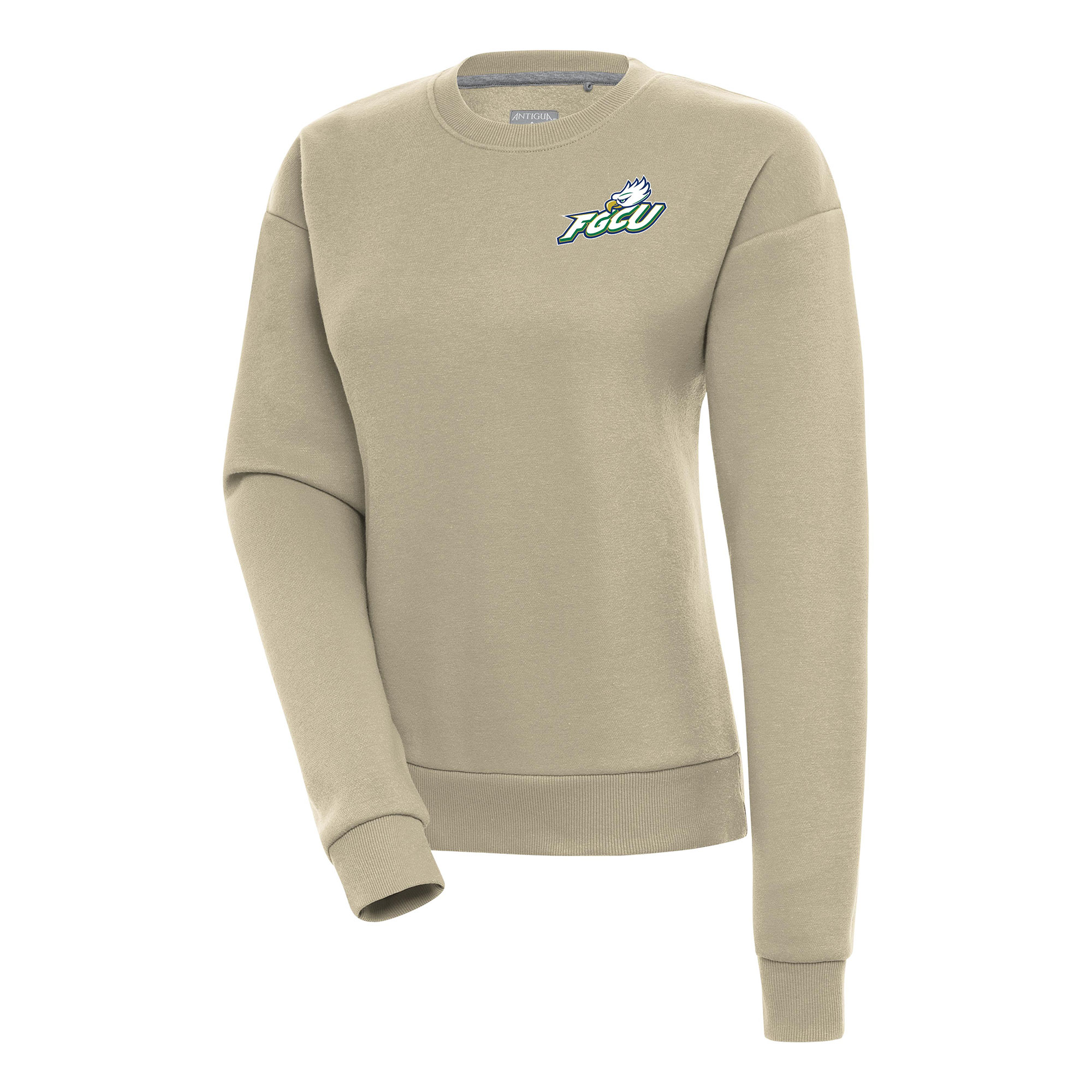 Women's Antigua Khaki Florida Gulf Coast Eagles Victory Crewneck Pullover Sweatshirt