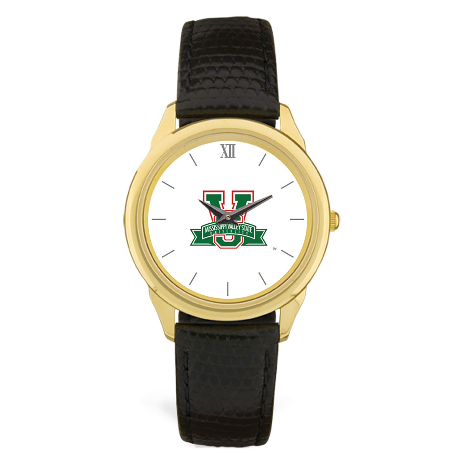 Men's Black Mississippi Valley State Delta Devils Leather Watch