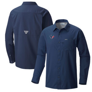 Men's Columbia  Navy Houston Texans Slack Tide Omni-Wick Long Sleeve Button-Up Shirt