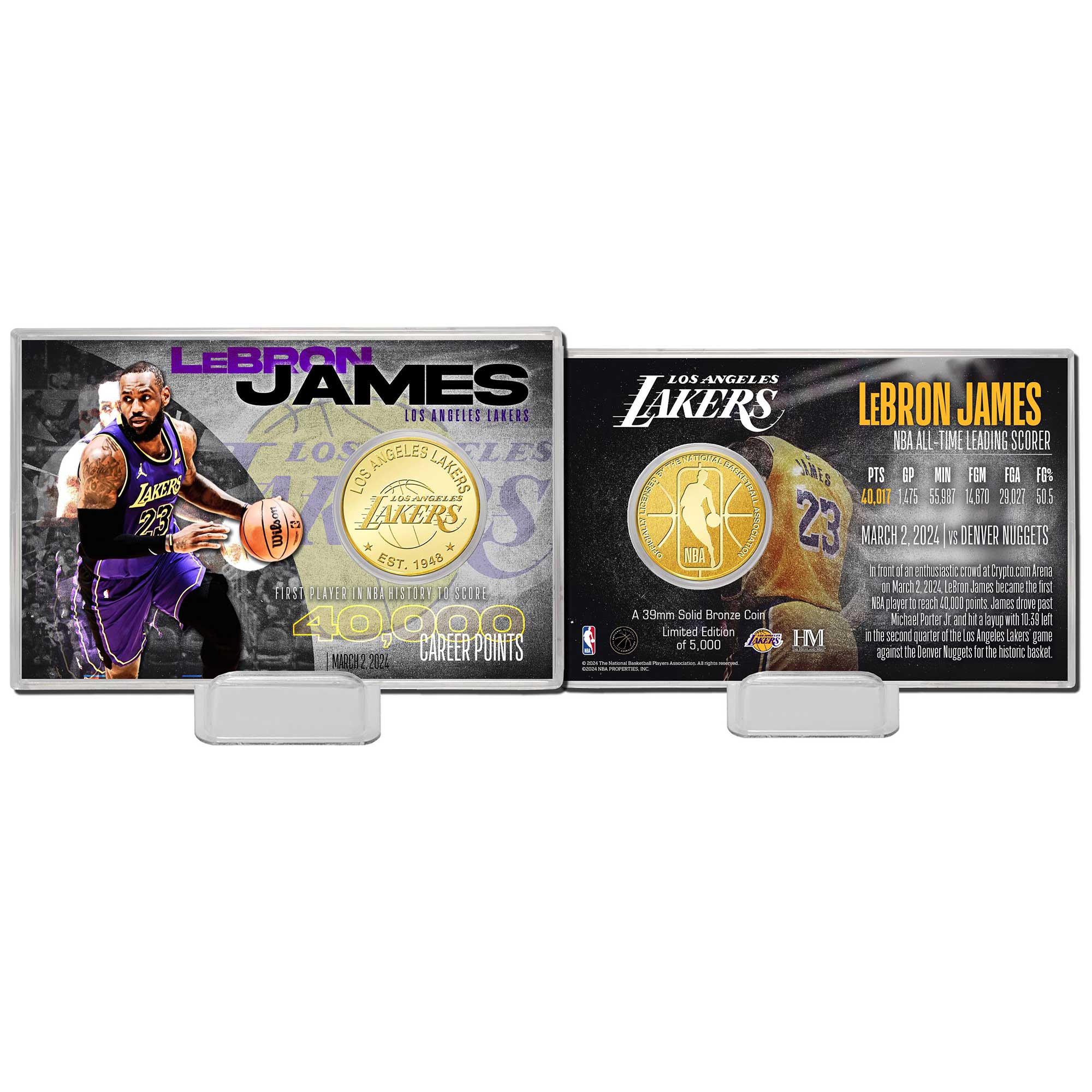 Highland Mint LeBron James Los Angeles Lakers 40,000 Career Points 4'' x 6'' Bronze Coin Card