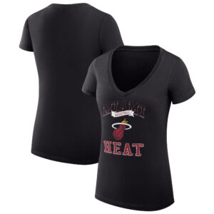 Women's G-III 4Her by Carl Banks Black Miami Heat Team Logo Fitted V-Neck T-Shirt