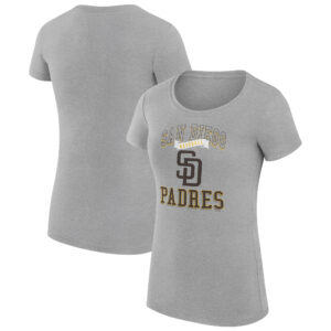 Women's G-III 4Her by Carl Banks Heather Gray San Diego Padres Team Logo Graphic Fitted T-Shirt