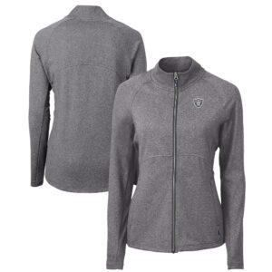 Women's Cutter & Buck  Heather Black Las Vegas Raiders Adapt Eco Knit Heather Recycled Full-Zip Jacket